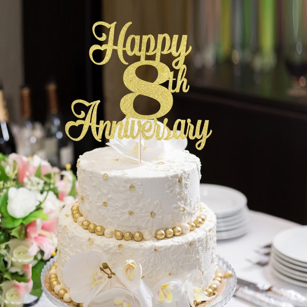 Amazon.com: Kaoenla Happy 8th Anniversary Cake Toppers - 8th